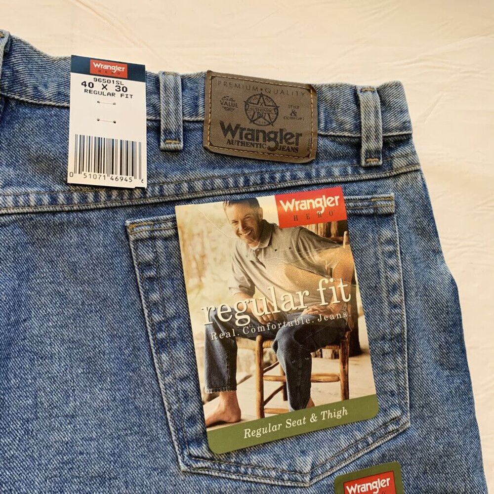 NEW Vintage Wrangler Hero Jeans Mens 40x30 Blue Denim Regular‎ Fit Work Outdoor